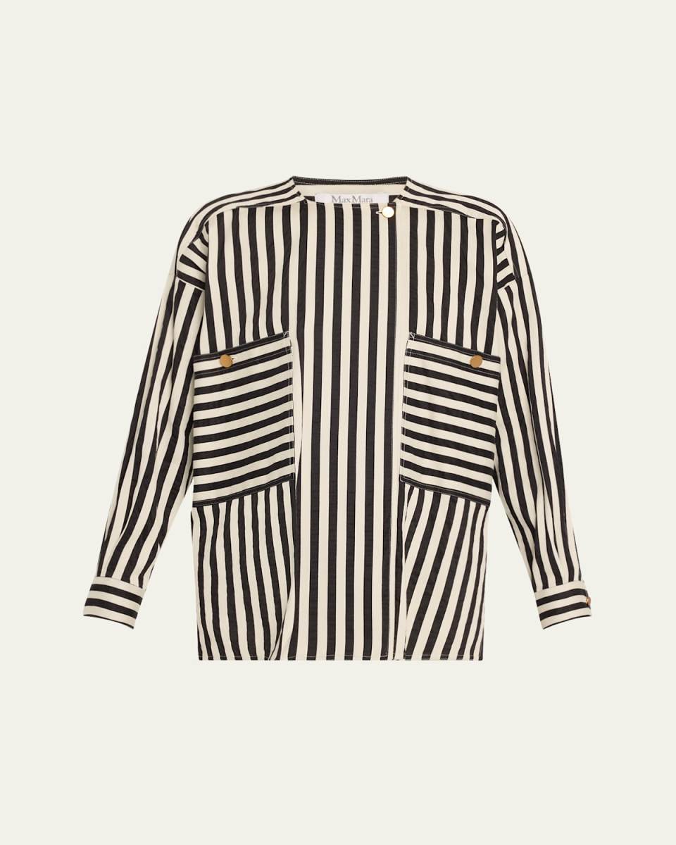 Paio Stripe Long-Sleeve Silk Shirt Jacket